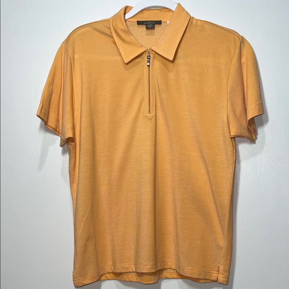 Ermenegildo Zegna Cotton Blend Tangerine Zip Polo Shirt L